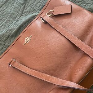 Coach Pebbled Leather Tote in Saddle/Cognac Brown